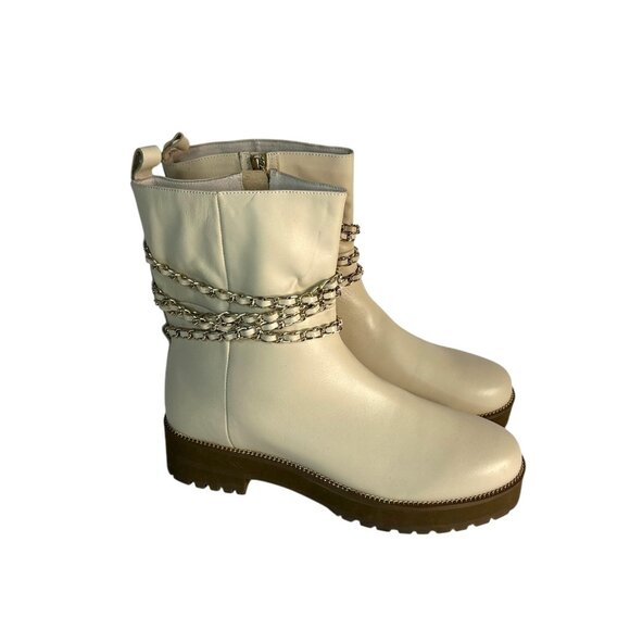 Cecelia Shoes - Cecelia Womens  New York Leather Chain Mid Boots New Nude size 11